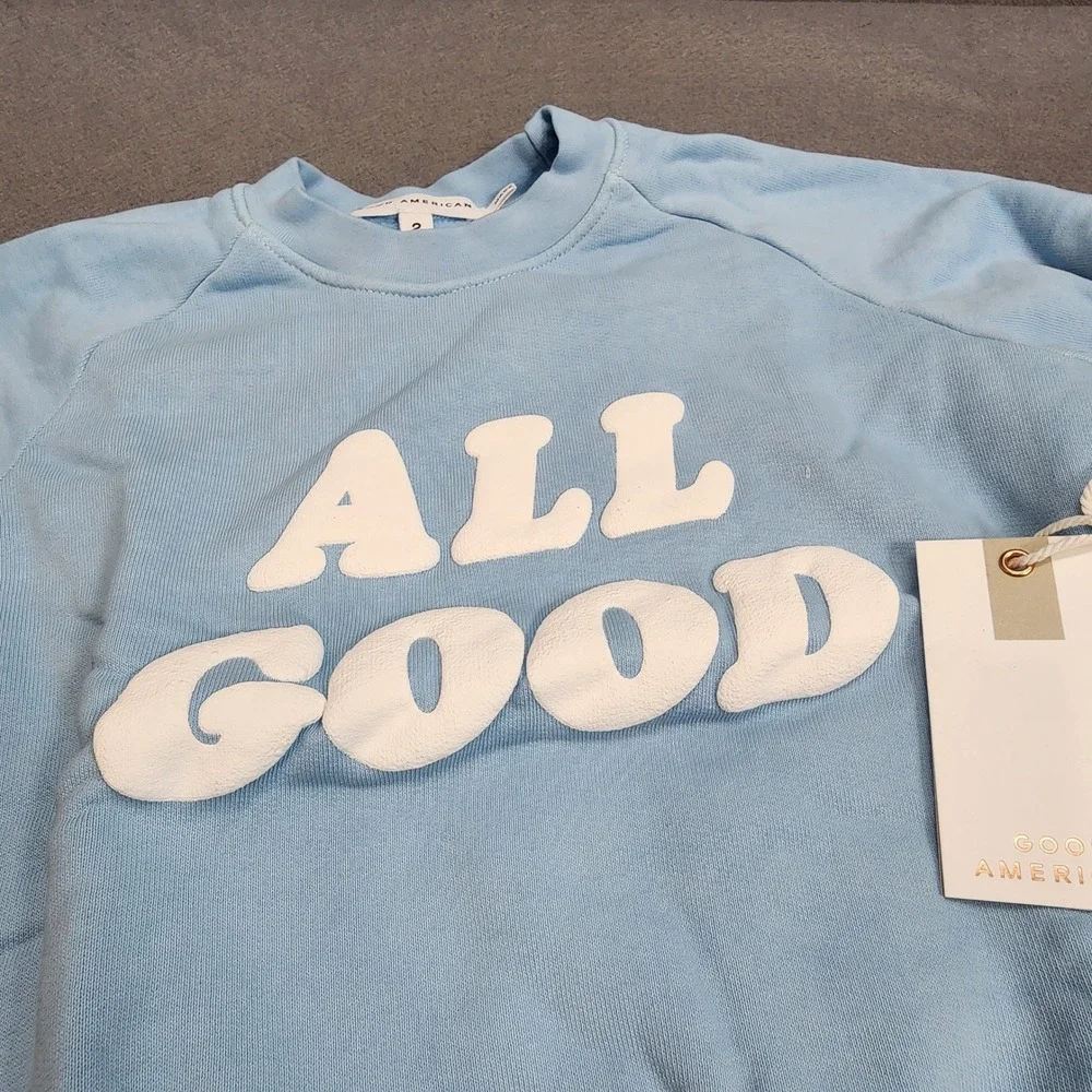 Good American All Good Sweatshirt Airy Blue Puff Print Kids 2T‎
